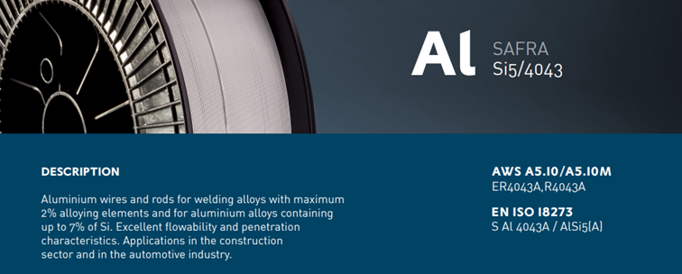 Safra AlSi5/4043 Alüminyum Alaşımlı Kaynak Teli
